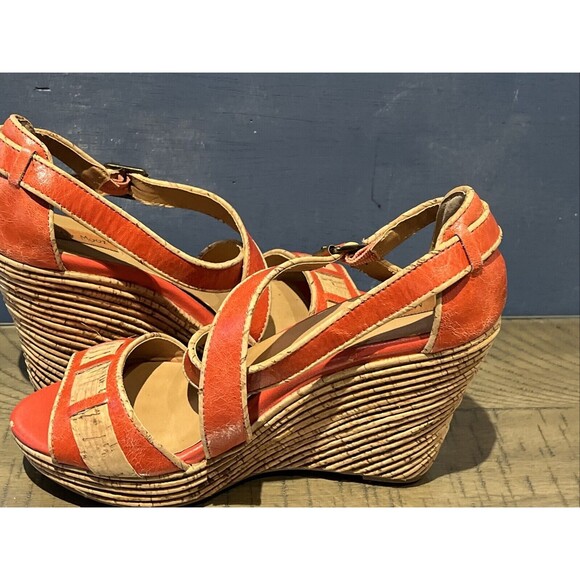 Miz Mooz leather Sandal Heel Wedge Shoes Size 8.5 Orange Kenya Toe Buckle Summer - Picture 6 of 10